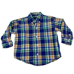 Ralph Lauren Kids Baby Blue and Orange Striped Button Down Long Sleeve Shirt Top